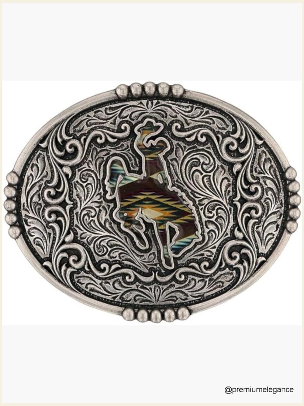 Western Belt Buckle with Silver Finish and Bronc Rider